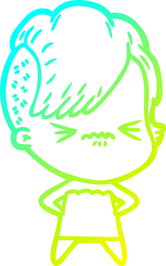 Bir çizgi film karakteri çizen soğuk gradyan, bir insan tarafından çizilmiş hippi bir kız.