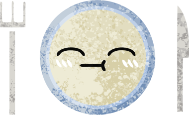 Bir insan tarafından çizilmiş yemek tabağının retro çizim tarzı karikatürü.