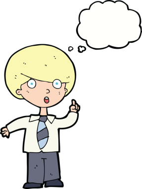 Çizgi film çocuğu soruyu bir insan tarafından çizilmiş düşünce balonuyla cevaplıyor.