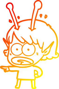 Bir çizgi film karakteri, bir insan tarafından çizilmiş bir uzaylı kız çizimi.