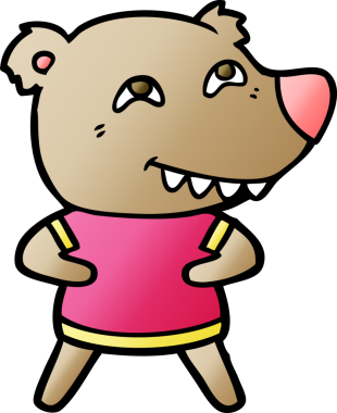 Bir insan tarafından çizilmiş dişleri gösteren çizgi film ayısı.