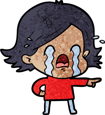 Bir insan tarafından çizilmiş ağlayan çizgi film kadını.