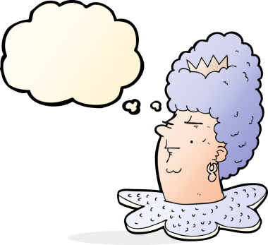 Bir insan tarafından çizilmiş düşünce balonlu kraliçe kafası.