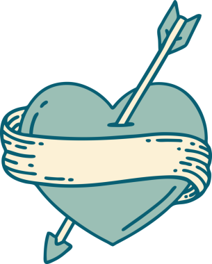 Bir insan tarafından çizilmiş ok kalp ve pankartın ikonik dövme şekli