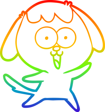 Gökkuşağı gradyan çizimi. Bir insan tarafından çizilmiş şirin bir köpek çizimi.