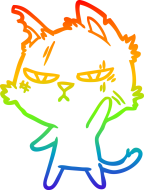 Bir insan tarafından çizilmiş sert bir çizgi film kedisinin çizimi.