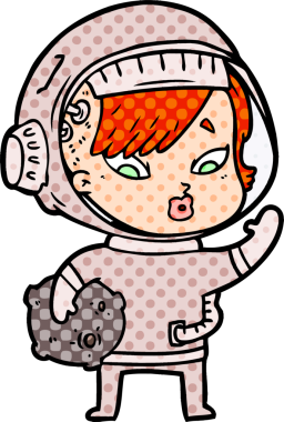 Bir insan tarafından çizilmiş astronot kadın.