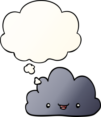 Mutlu çizgi film bulutu. Düşünce baloncuğu bir insan tarafından çizilmiş.