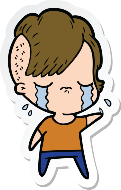 Bir insan tarafından çizilmiş, ağlayan bir kızın çıkartması.