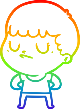 Gökkuşağı gradyan çizgi çizimi bir insan tarafından çizilmiş huysuz bir çocuk