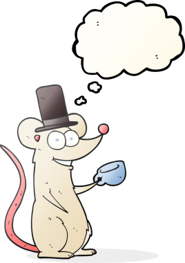 Bir insan tarafından çizilmiş çay fincanı ile serbest çizilmiş düşünce kabarcığı faresi