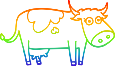 Gökkuşağı gradyan çizgi çizimi bir insan tarafından çizilmiş bir çiftlik ineği