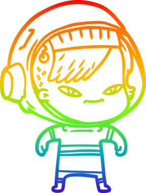 Gökkuşağı gradyan çizgi çizimi bir insan tarafından çizilmiş astronot bir kadın.