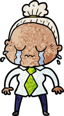 Bir insan tarafından çizilmiş ağlayan yaşlı kadın çizgi filmi.