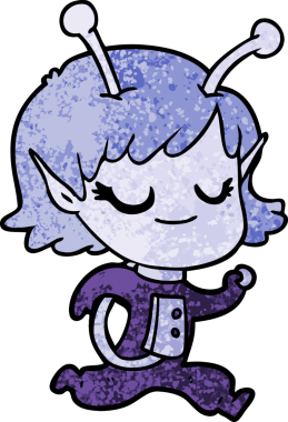 Bir insan tarafından çizilmiş gülümseyen uzaylı kız çizgi filmi.