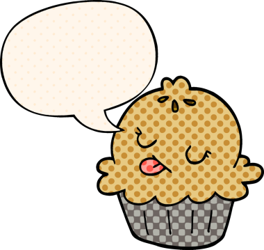 Bir insan tarafından çizilmiş çizgi roman tarzında konuşma baloncuğu olan şirin bir çizgi film pastası.