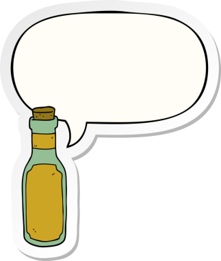Bir insan tarafından çizilmiş konuşma balonu yapıştırmalı iksir şişesi.
