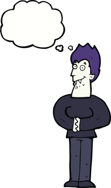 Bir insan tarafından çizilmiş düşünce baloncuğu olan bir vampir.