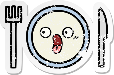 Bir insan tarafından çizilmiş tatlı bir yemek tabağının sıkıntılı çıkartması.