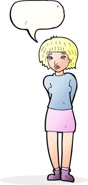 bir insan tarafından çizilmiş konuşma balonu olan utangaç bir kadın.