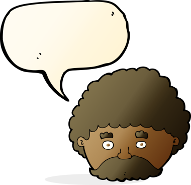 Bir insan tarafından çizilmiş konuşma balonlu bıyıklı bir çizgi film adamı.