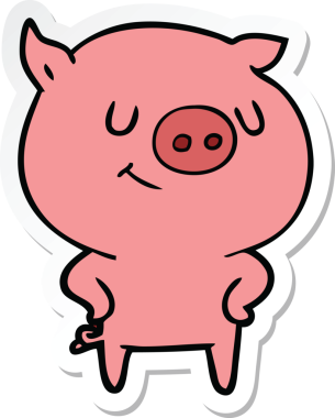 Bir insan tarafından çizilmiş mutlu çizgi film domuzu çıkartması.