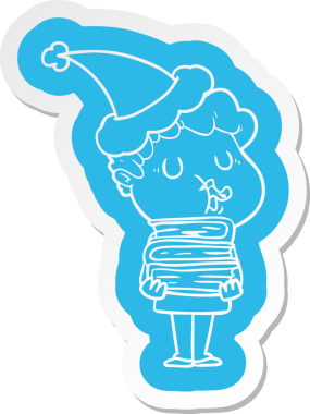 Bir insan tarafından çizilmiş Noel Baba şapkasıyla şarkı söyleyen bir adamın garip karikatür çıkartması.