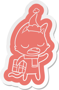 Konuşan kedi çizgi filmi çıkartması Noel Baba şapkası giyen bir insan tarafından çizilmiş.