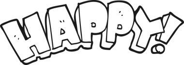 Bir insan tarafından çizilmiş siyah beyaz çizgi film mutlu metin sembolü