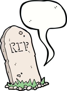 bir insan tarafından çizilmiş konuşma baloncuklu karikatürümsü bir mezar.