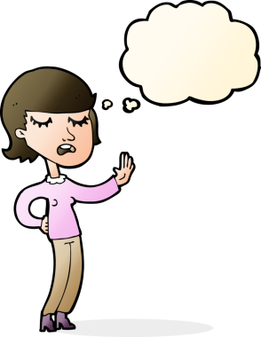 Bir insan tarafından çizilmiş düşünce baloncuğuyla görmezden gelen çizgi film kadını.