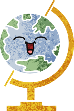 Bir insan tarafından çizilmiş bir dünyanın retro çizim stili karikatürü