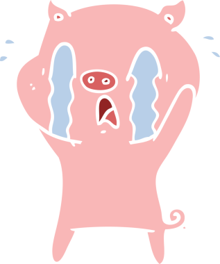 Ağlayan domuz düz renkli çizgi film bir insan tarafından çizildi.