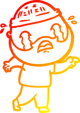 Bir insan tarafından çizilmiş ağlayan sakallı bir adamın sıcak çizgi çizimi.