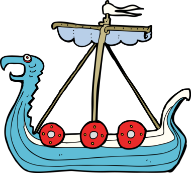 Bir insan tarafından çizilmiş çizgi film viking gemisi.