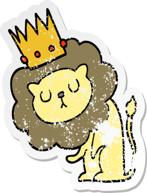 Bir insan tarafından çizilmiş taçlı çizgi film aslanının sıkıntılı çıkartması.