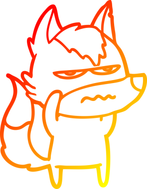 Bir insan tarafından çizilmiş kızgın bir kurdun sıcak çizgi çizimi.