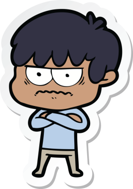 Bir insan tarafından çizilmiş kızgın bir çizgi film çocuğunun çıkartması.