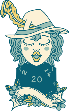 Bir insan tarafından çizilmiş 20 zarlı Retro Dövme Tarzı insan ozanı