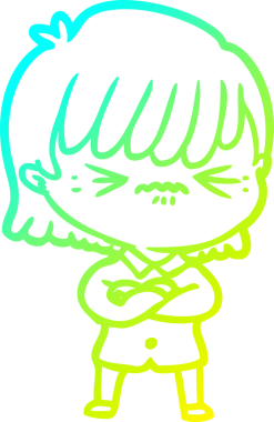 Bir insan tarafından çizilmiş, soğuk bir çizgi film kızı çizimi.