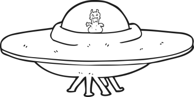 Bir insan tarafından çizilmiş siyah beyaz UFO çizimi.