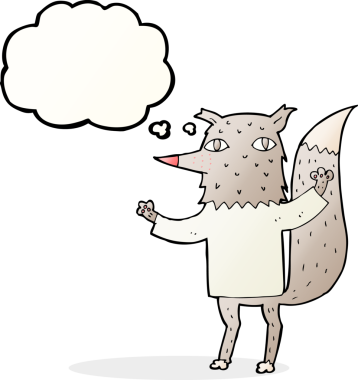 Bir insan tarafından çizilmiş düşünce balonlu bir kurt.