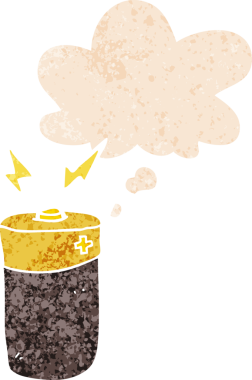 Düşünce baloncuklu çizgi film bataryası grunge sıkıntılı retro desen bir insan tarafından çizilmiş