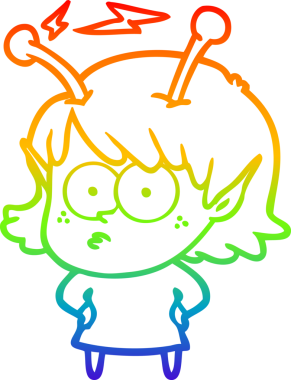 Gökkuşağı gradyan çizgisi bir insan tarafından çizilmiş uzaylı bir kızın çizimi