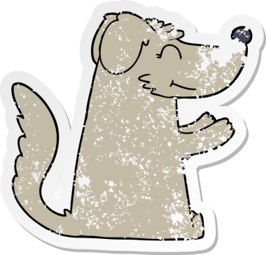 Bir insan tarafından çizilmiş mutlu çizgi film köpeğinin sıkıntılı çıkartması.