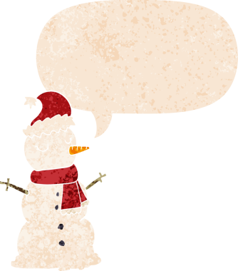 bir insan tarafından çizilmiş grunge sıkıntılı retro biçimli konuşma balonu ile kardan adam çizgi filmi