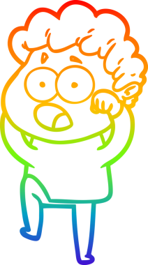 Gökkuşağı gradyan çizgi çizimi Bir insan tarafından çizilmiş şaşırarak nefes nefese bir çizgi film adamı