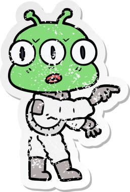 Bir insan tarafından çizilmiş üç gözlü bir karikatür çıkartması.