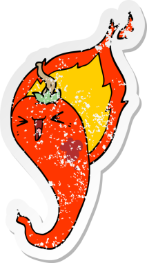 Bir insan tarafından çizilmiş kızgın kırmızı biberli karikatür çıkartması.