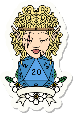 Bir insan tarafından çizilmiş 20 zarlı elf barbar karakterinin çıkartması.